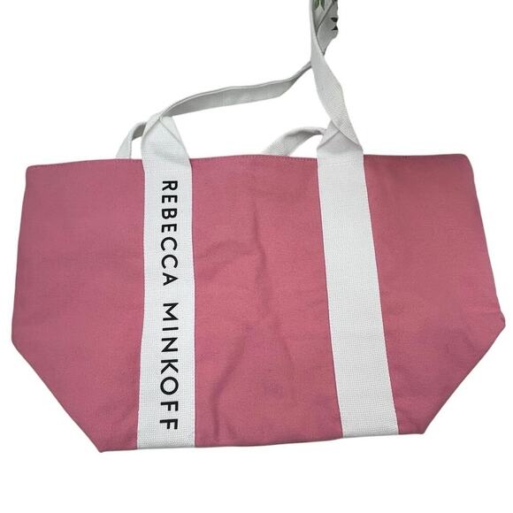 Rebecca Minkoff Pink Cotton white trim Canvas Gym Shoulder Strap Lined Tote Bag - Picture 1 of 6
